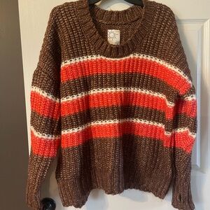 Aerie Striped Crewneck Sweater in Brown and Red